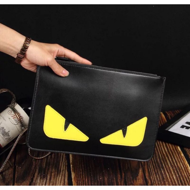 Yellow Eye Monster Men Bag Fashion Leather Hand Beg Unisex