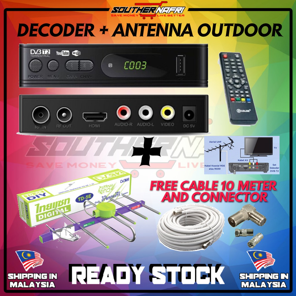 RANGE 60-80KM DECODER DVBT2 MYTV + THAISAT 5E ANTENA ARIAL MYTV ...