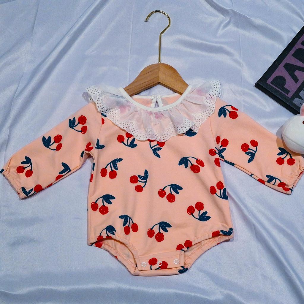 Baby Girl Cherry Pima Collar Romper main image 1