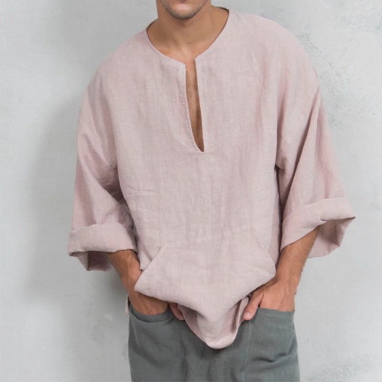 Summer men's ultra-loose linen long-sleeved flared cuff shirt | Shopee ...