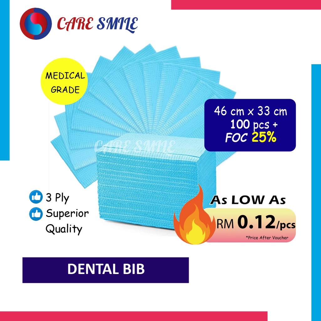 DENTAL BIB 3 Ply 125 Pcs Medical Grade Comfortable Soft (Ready Stock