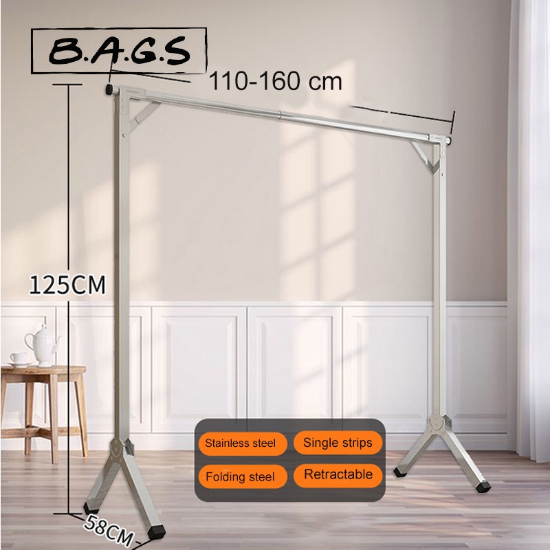 TheBags 1.6m Folding Drying Racks Single Pole Stainless Steel Floor ...