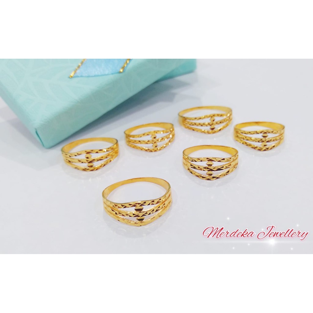 Merdeka Gold 916 1C V Shape KLCC 3 Layers Rings ( SIZE14 - S24 ...