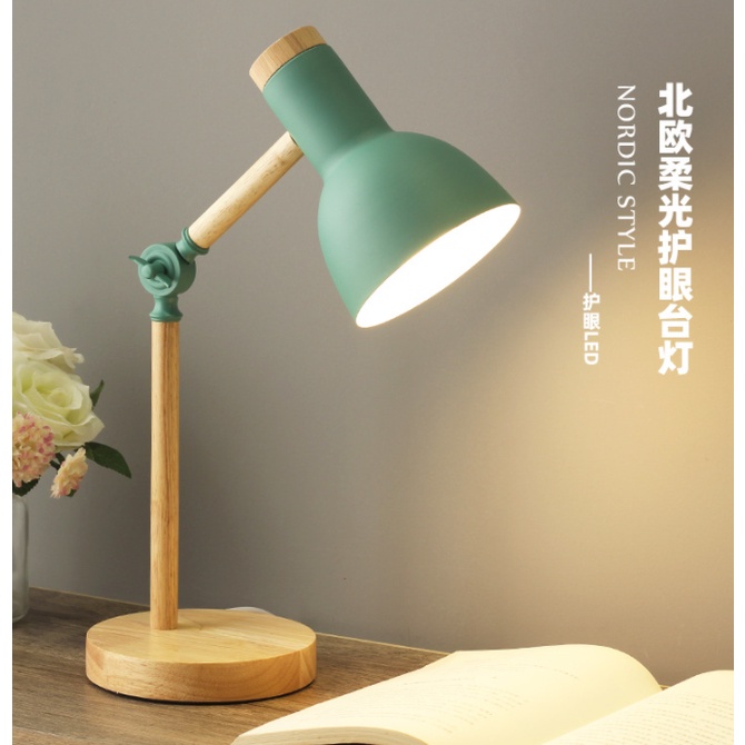 Nordic Adjustable Wood Metal Small Table Lamp Study Reading Night Light ...