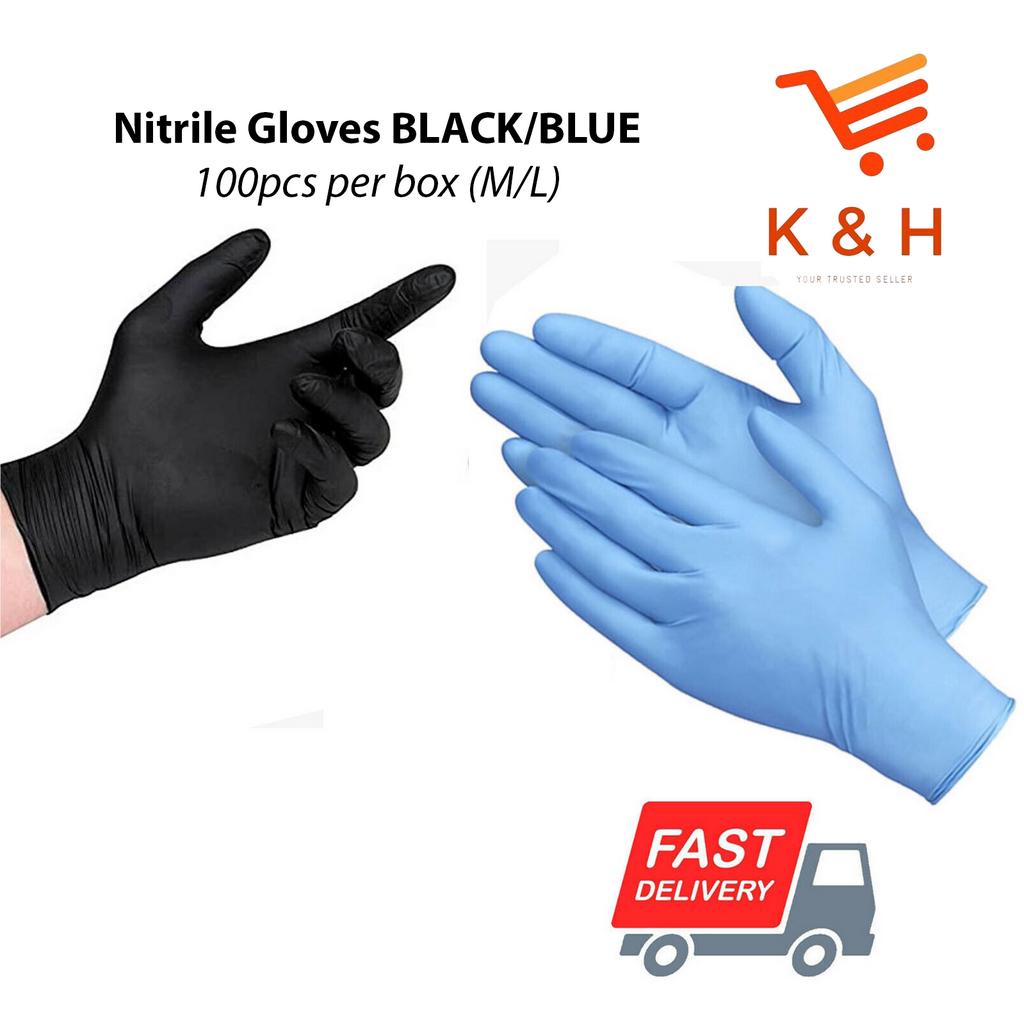 100pcs Nitrile Glove Black Blue Disposable Powder Free Examination Glove Sarung Tangan Pakai