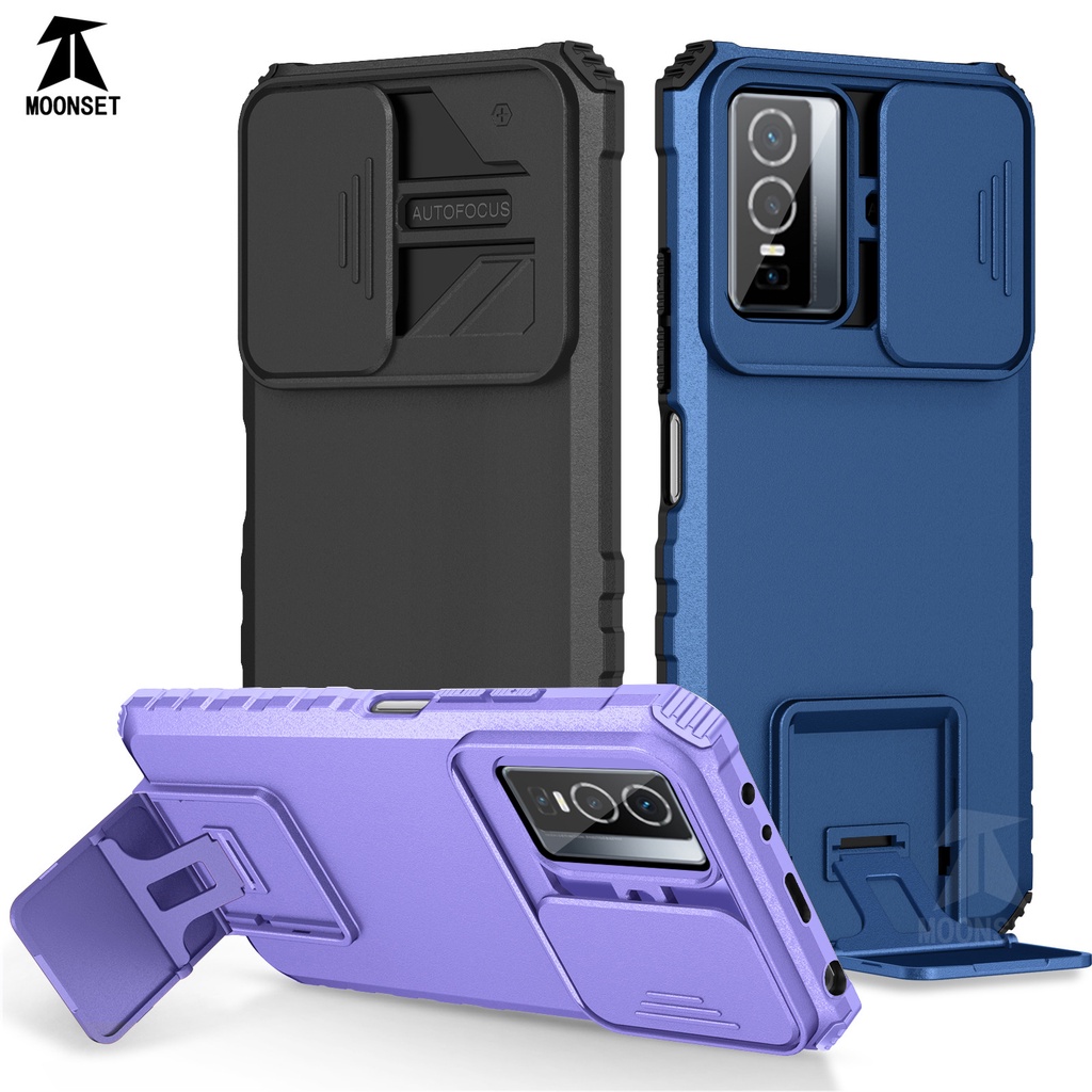 For Vivo Y76 5G Y76S 5G Case With Slide Camera Cover Kickstand