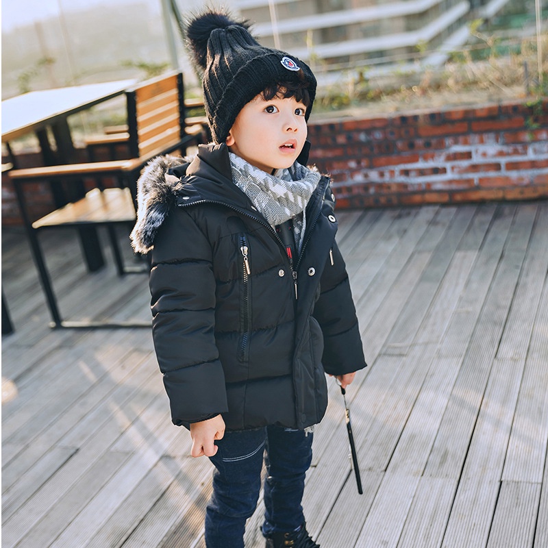 1 5 Years Old Winter Boys Jacket Fashion Fur Collar Thick Keep Warm Hooded Outerwear For Kids Toddler Children Cold resistant Clothing Shopee Malaysia