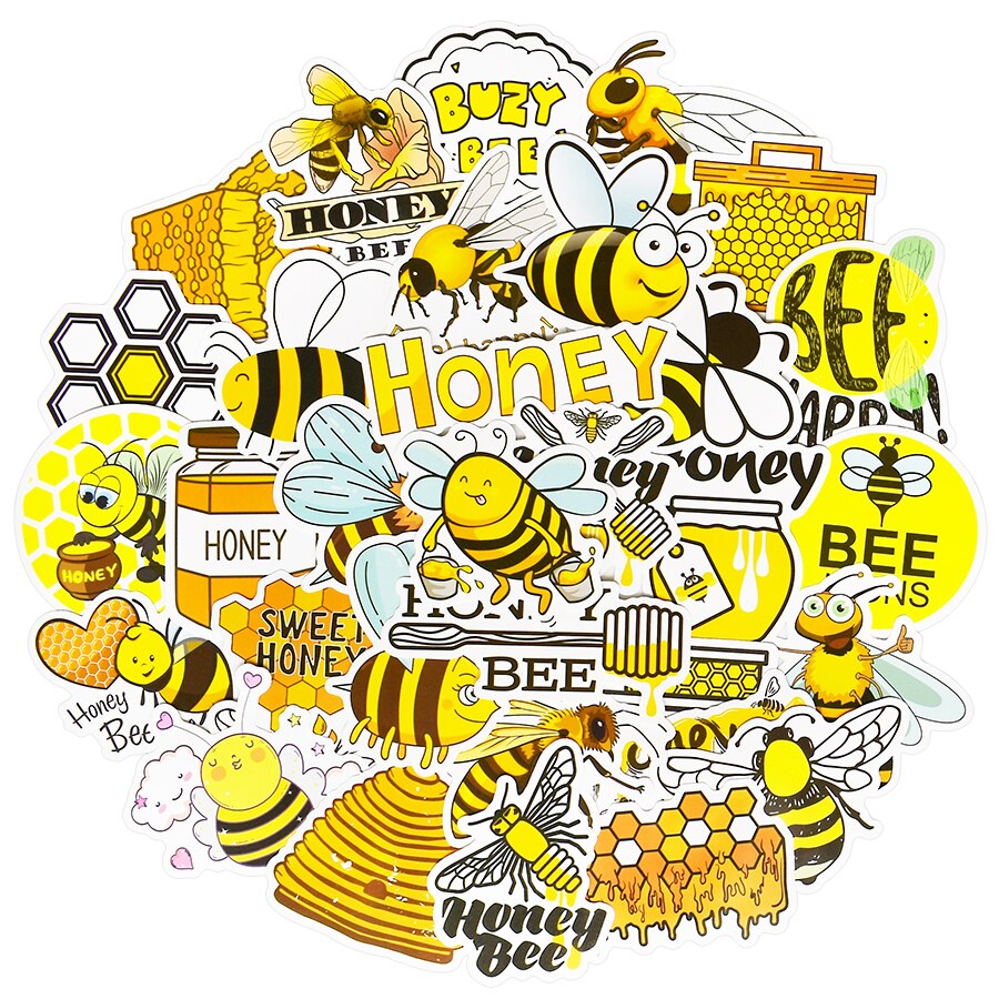 50 PCS Cute Bee Animal Stickers Toy Cartoon Insect Honey Sticker on ...