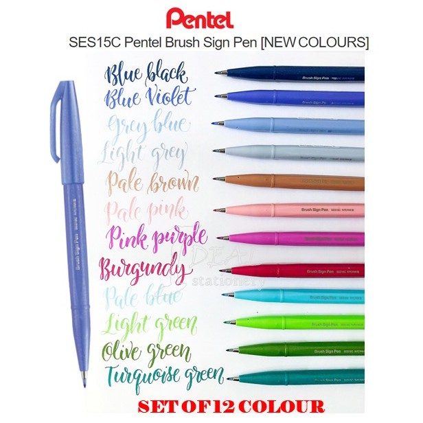 SPECIAL OFFER SET ] Pentel Fude Touch Brush Sign Pen (Set of 12pcs