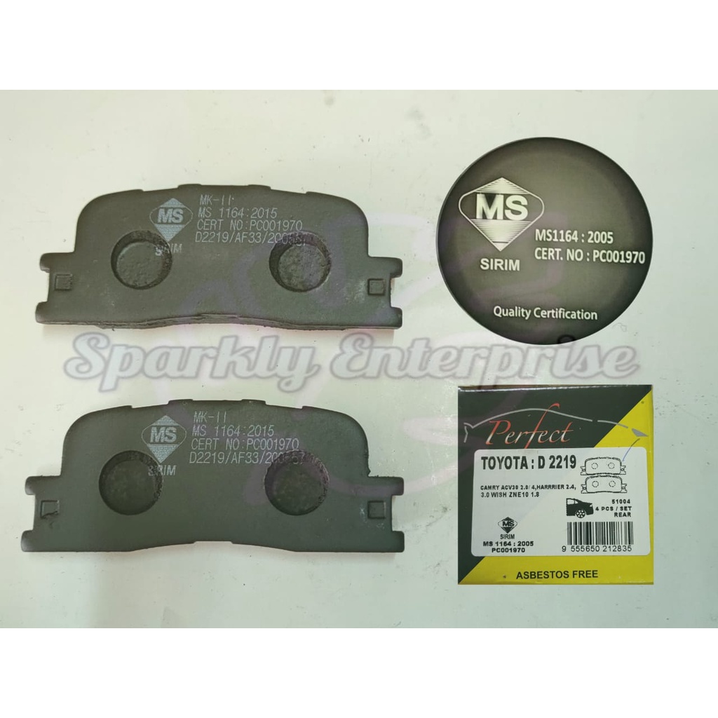 REAR DISC BRAKE PAD D2219 TOYOTA CAMRY ACV30 2.0 , HARRIER 2.4 3.0 ...