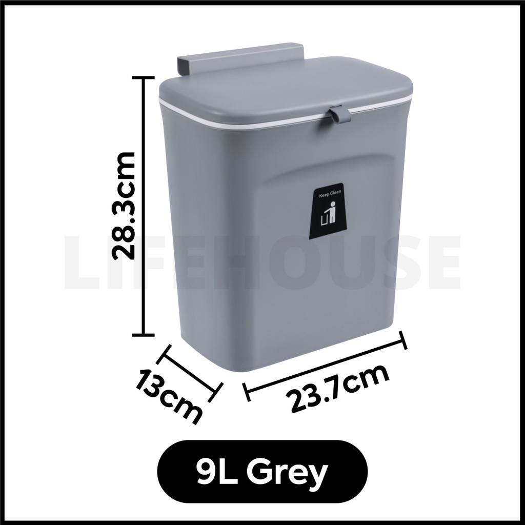 Upgraded 9L Hanging Dustbin Rubbish Bin Kitchen Large Trash Bin Can Big ...