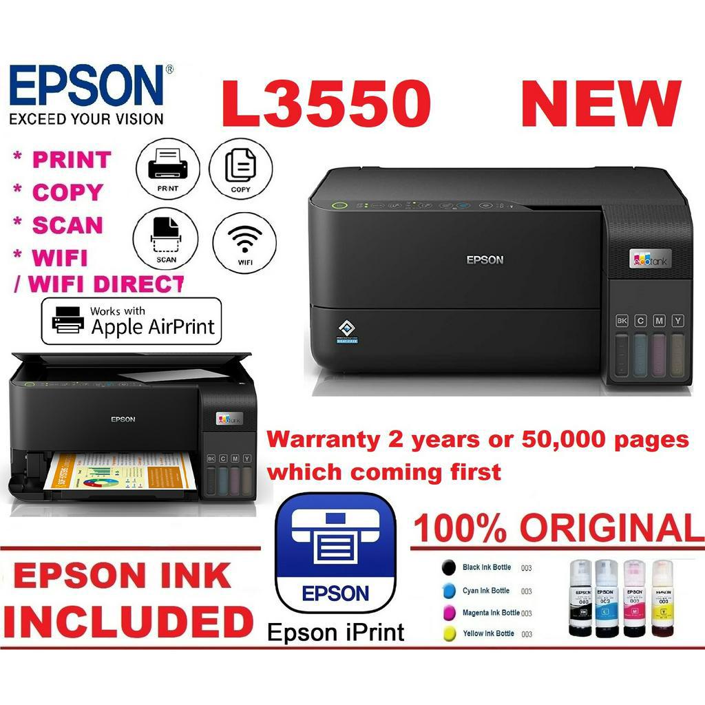 Epson Ecotank L3550 Wireless All In One Ink Tank A4 Printer Print Scan Copy Wifi L3250 L3210 7544