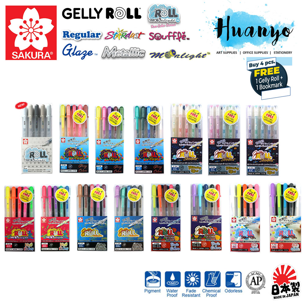 Sakura Gelly Roll Gel Pen Set of 4+1 [Free 1 Gelly Roll+1 Bookmark ...