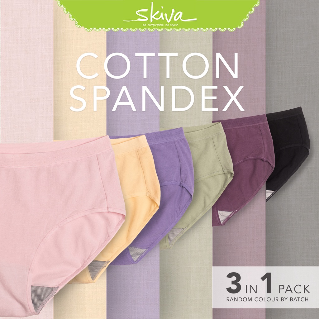 SKIVA Ladies Cotton Spandex Panty Set (09-9666) 3 Pcs/set Mid-high Waist  Breathable Underwear Seluar Dalam Wanita