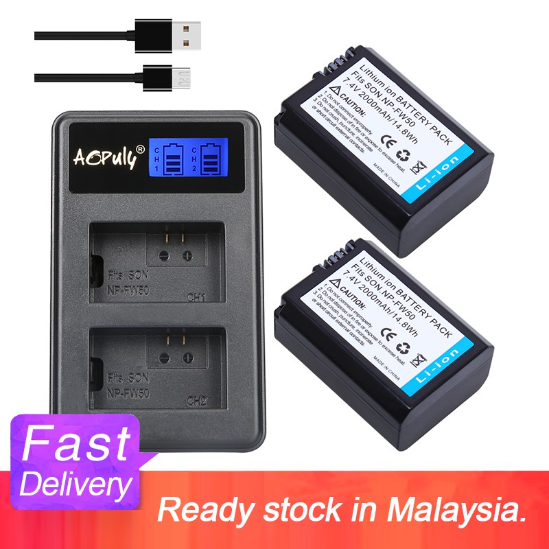NP-FW50 Camera Battery 2-Pack 2250mAh & Dual LED Charger Compatible With Sony A6000 A6300 A6500 A6400 A7 A7II A7RII A7SII A7S A7S2 A7R A7R2 A5100 A5000 RX10 RX10II