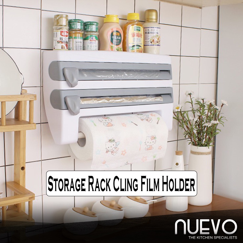 Kitchen Storage Rack Cling Film Holder Fridge Organizer Paper Cutter ...