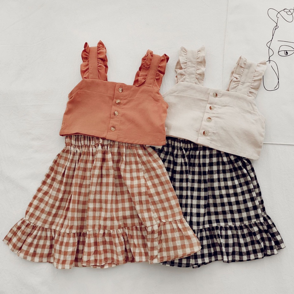 Baby Girl Clothing Set Summer Sleeveless Blouse with Plaid Skirt 2 7Y Baju Budak Perempuan Kids Clothing Shopee Malaysia