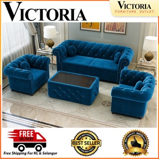 VICTORIA FURNITURE Velvet Sofa Set 1 2 3 Seater Sofa READY STOCK