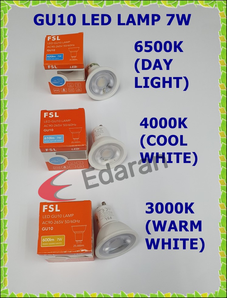 FSL GU10 240V LED LAMP 7W - (3000K , 4000K , 6500K) | Shopee Malaysia