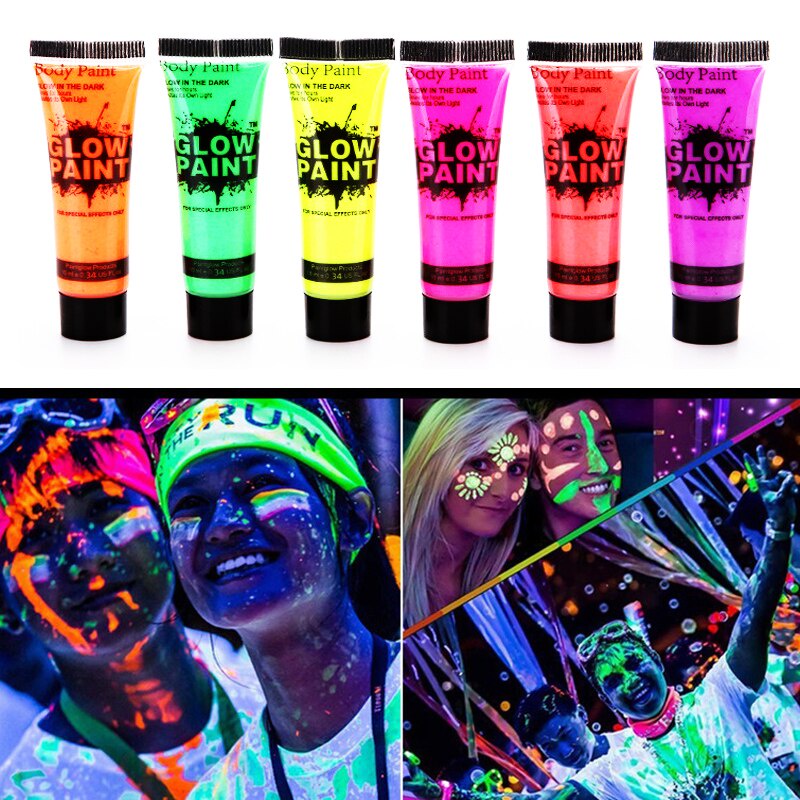 8 Colors luminiscent paint Face Body Art Paint UV Glow Fluorescent