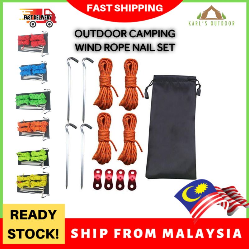 4mm Tent Rope Pegs Nail Stakes Wind Rope Outdoor Camping Rope Flysheet ...