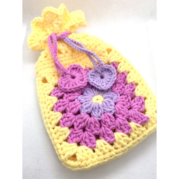 Granny square drawstring discount bag