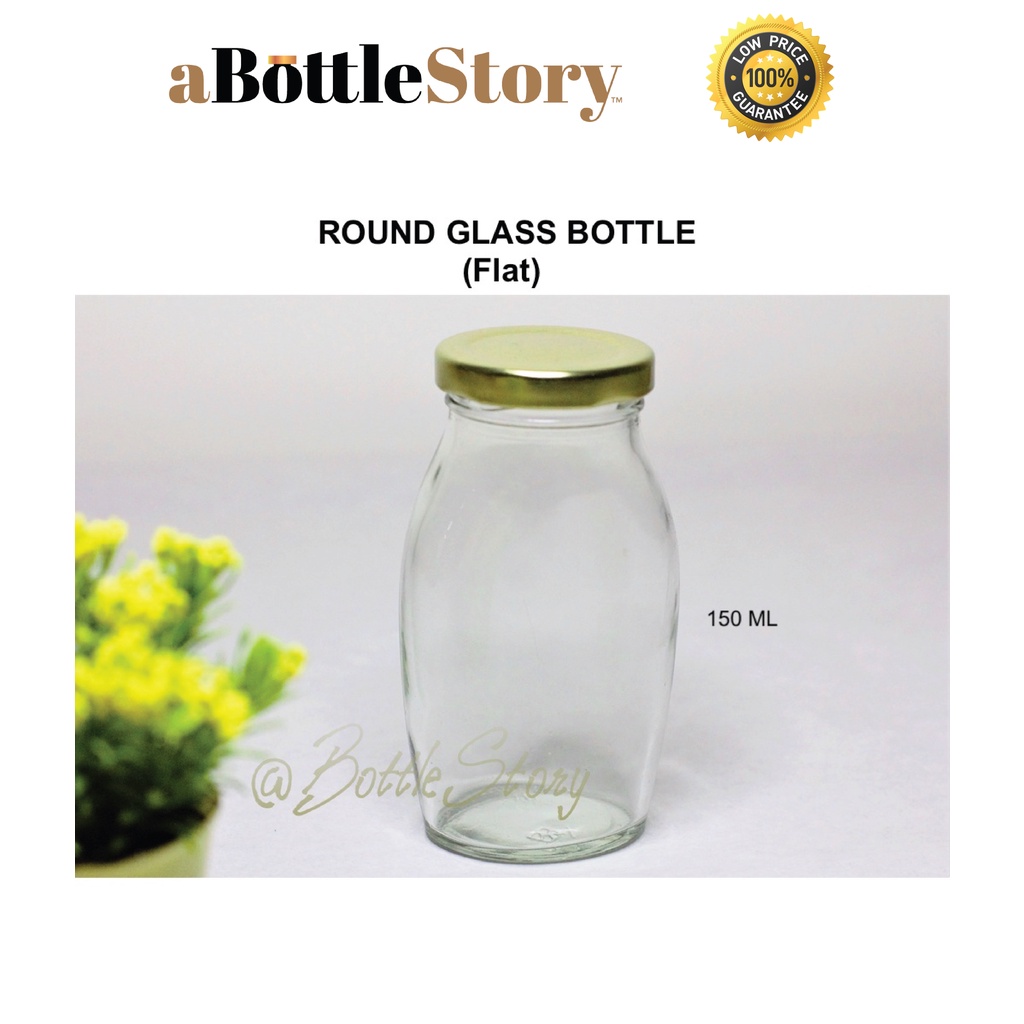 150ml GLASS BOTTLE (Flat) | Air Tight Glass Bottle Storage Container ...
