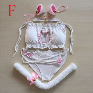 Cosplay Cat Hollow Keyhole Bra With Briefs Lingerie Underwear Set