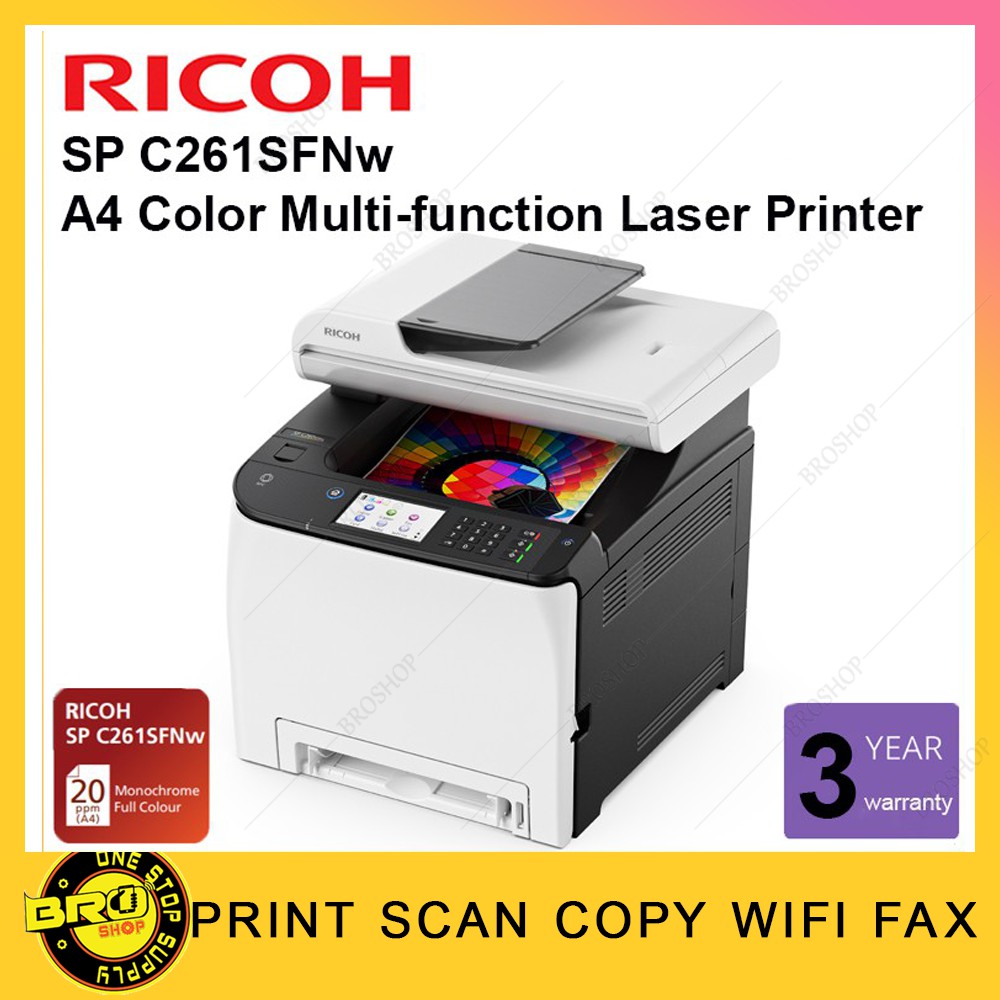 Ricoh SPC261SFNw 20ppm Color Multifunction Printer With Mobile