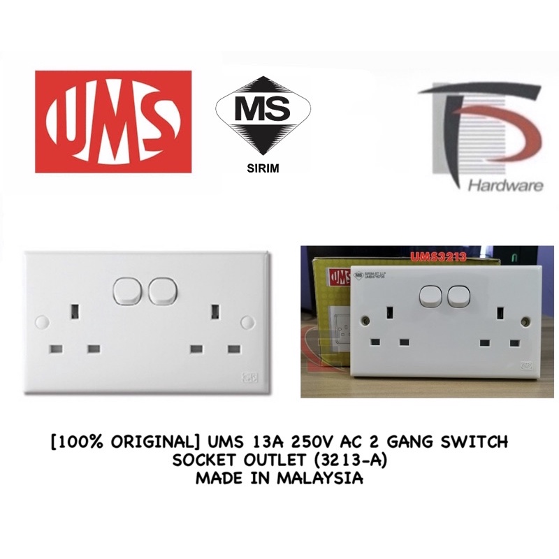 [100% ORIGINAL] UMS 13A 250V AC 2 GANG SWITCH SOCKET OUTLET (3213-A ...