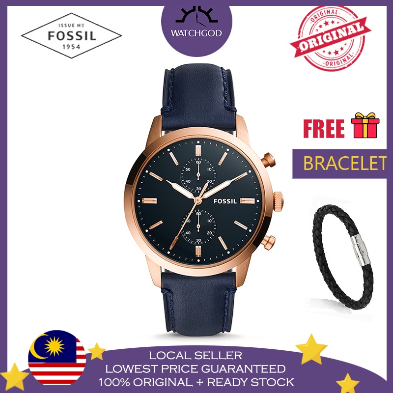[100% Original & Free Bracelet] F0SSIL Townsman 44mm Chronograph Navy ...