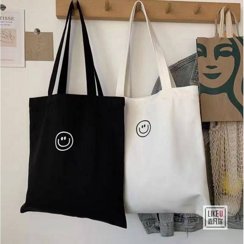 😀READY STOCK😀SMILE 2 Canvas Bag Shoulder Bag Tote Bag Messenger Student ...