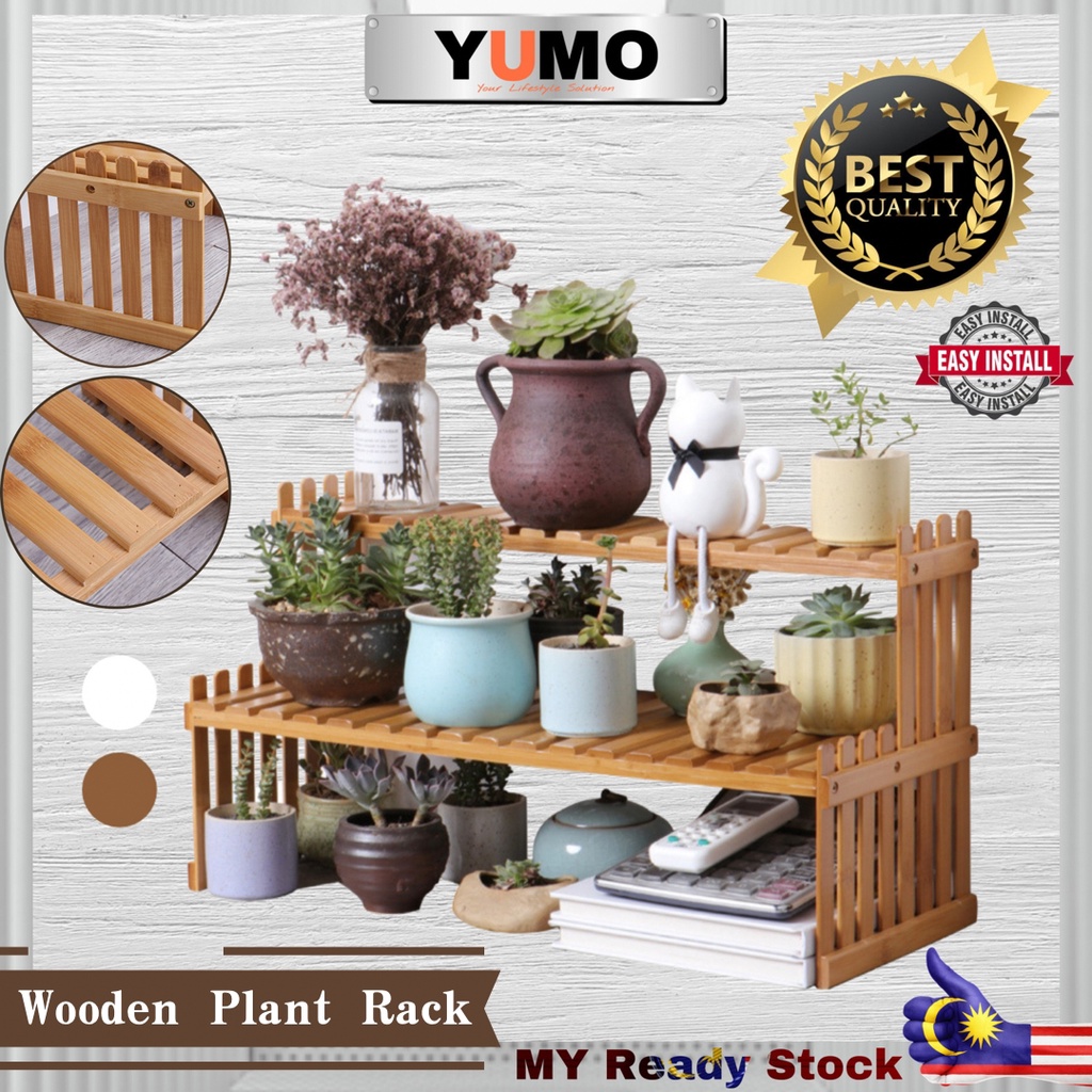 【YUMO】Plant Rack Table Wooden Plant Rack For Indoor Office Desk ...