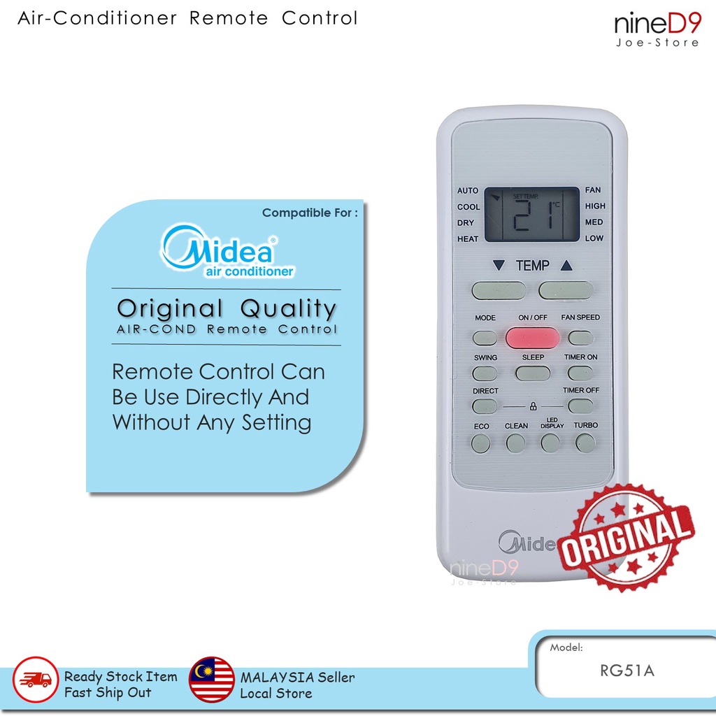 Original Quality *MIDEA* AirConditioner Remote Control RG51A Shopee