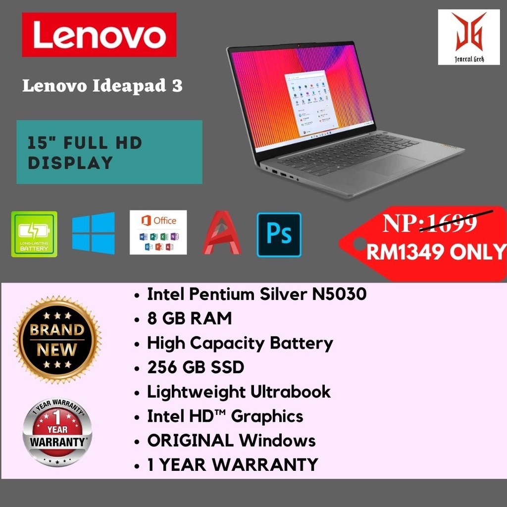 High SpecBrand New Lenovo IdeaPad 3 15.6" FHD Screen Laptop Intel