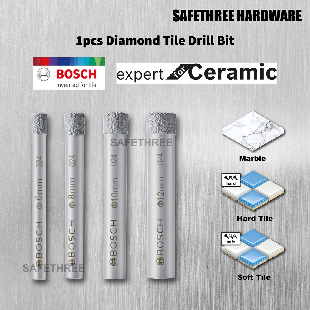 Bosch 1pcs Diamond Tile Drill Bit Hole Drill Bit for Ceramic Tile Marble Floor Vitrified Glazes Tiles 6mm 12mm Shopee Malaysia