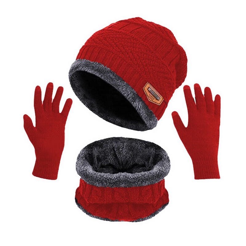 3 In 1 Hat Scarf Gloves Set Knitted Neck Warmer Beanie Hat Winter Warm ...