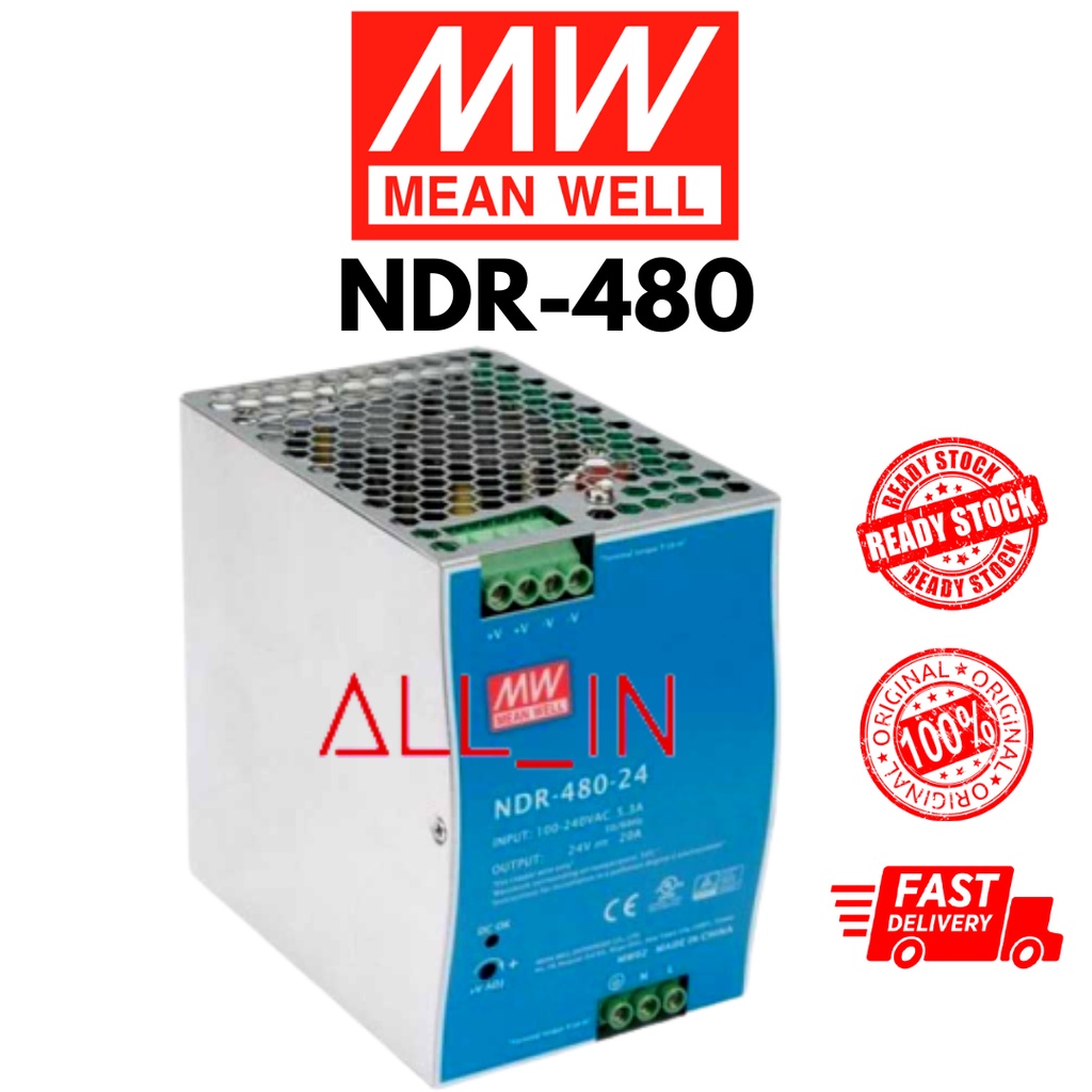 Mean Well Meanwell NDR-480-24 24V 480W 20A Adjustable Din Rail Type ...
