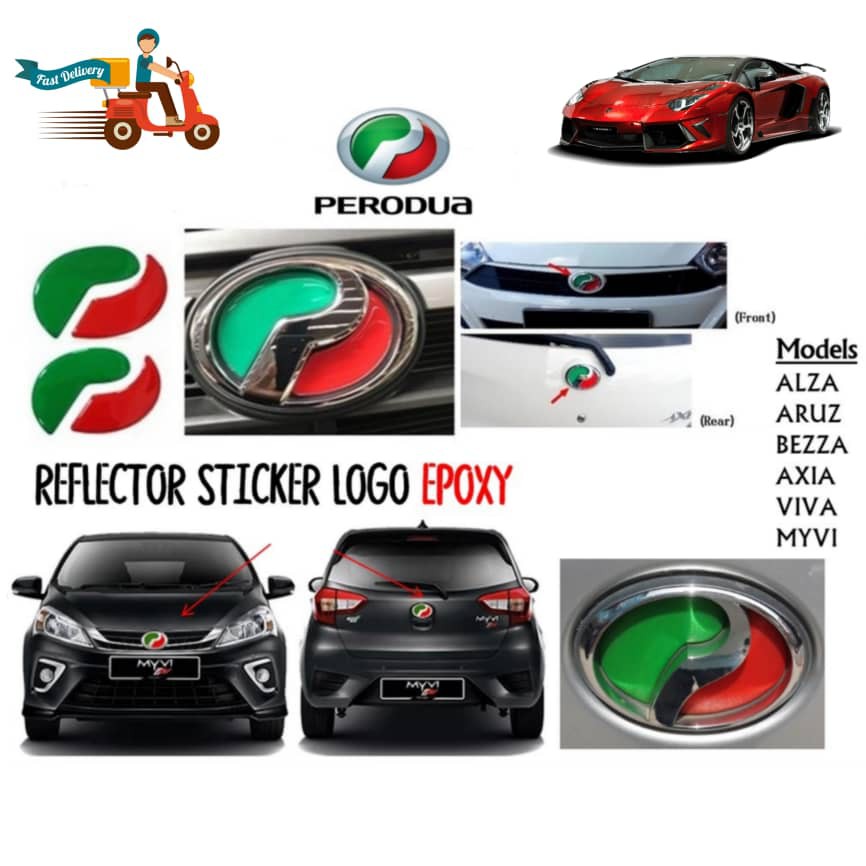 REFLECTOR PERODUA LOGO 2PCS PERODUA STICKER EMBLEM FRONT & REAR Myvi ...