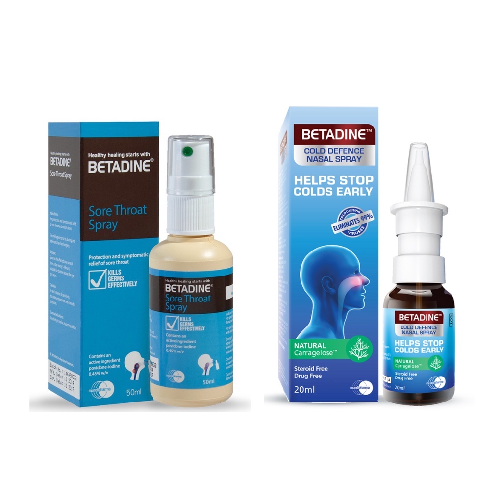 Betadine Sore Throat Spray (50ml) / Cold Defence Nasal Spray (20ml) for