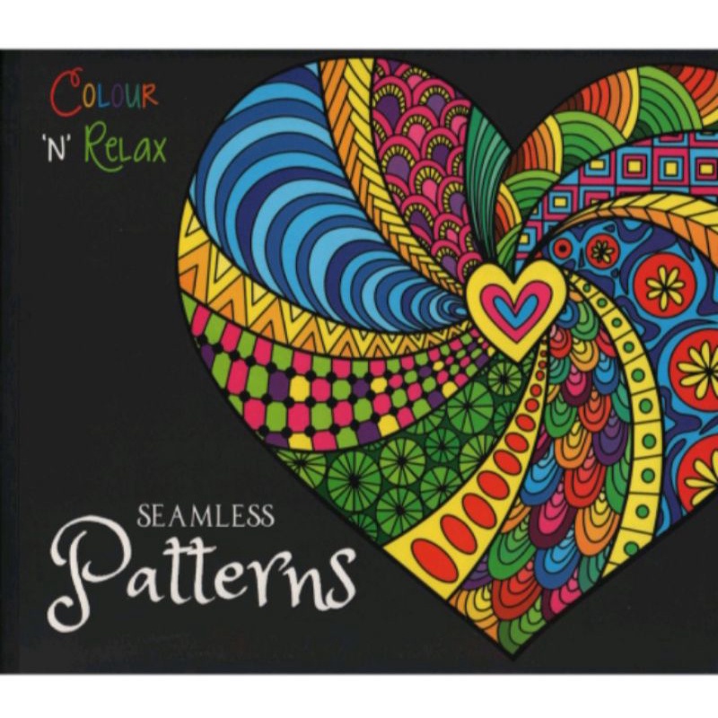 Seamless patterns theme Colour n relax adult colouring book buku ...