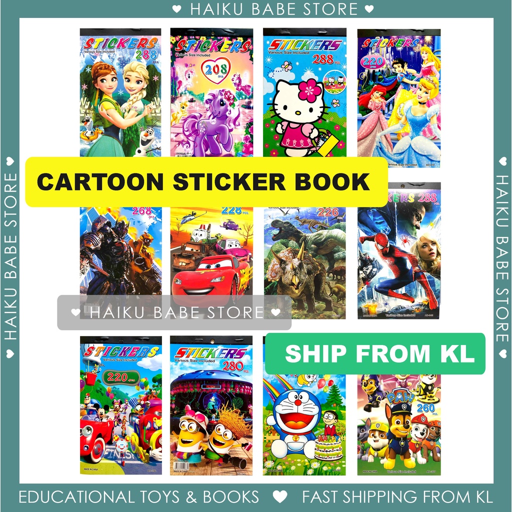 Sticker Book 6 pages - Frozen/Princess/Sofia/Pony/Kitty/Cars/Spiderman ...