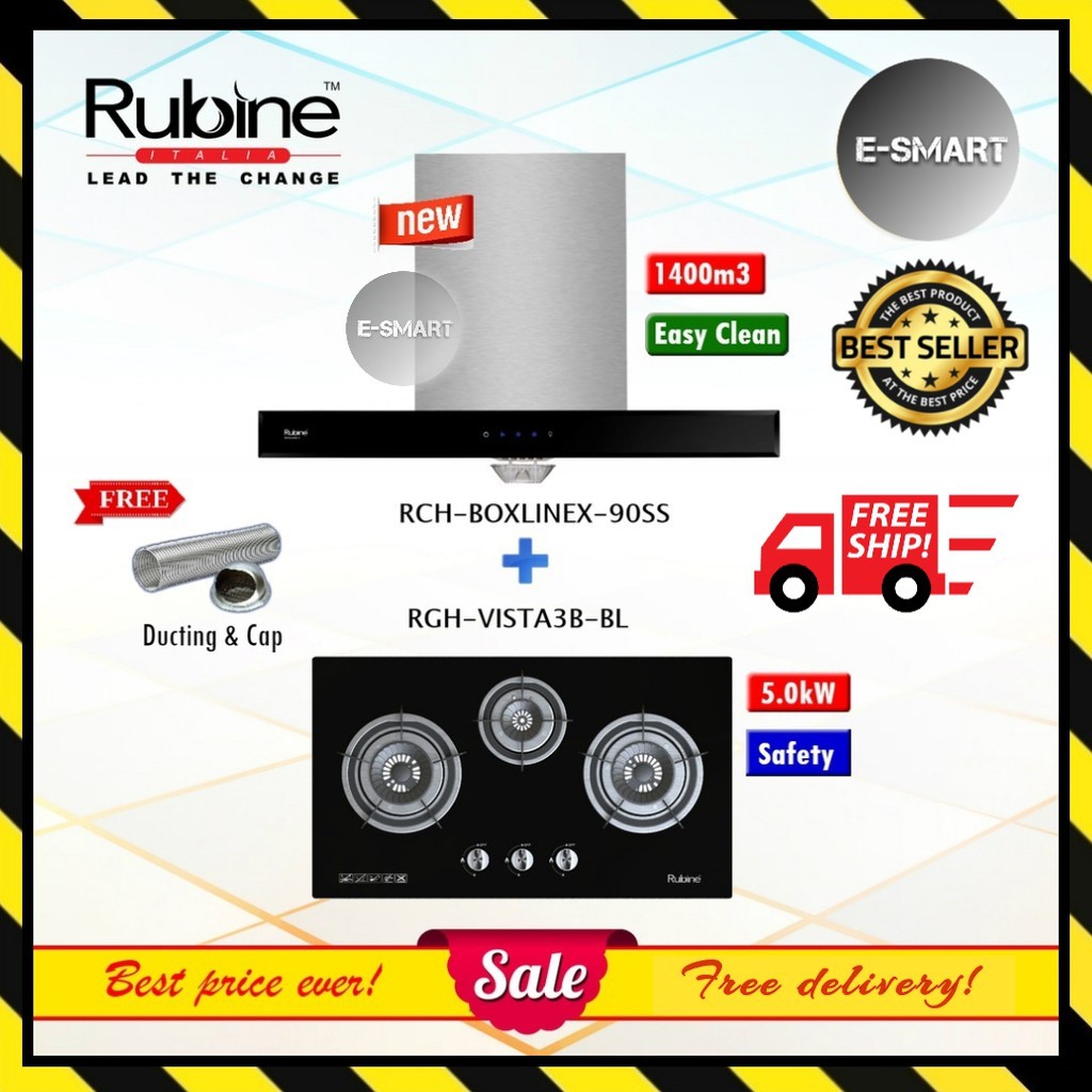 *PACKAGE* Rubine RCHBOXLINE90SS (NEW MODEL) 1400m3 Kitchen Chimney