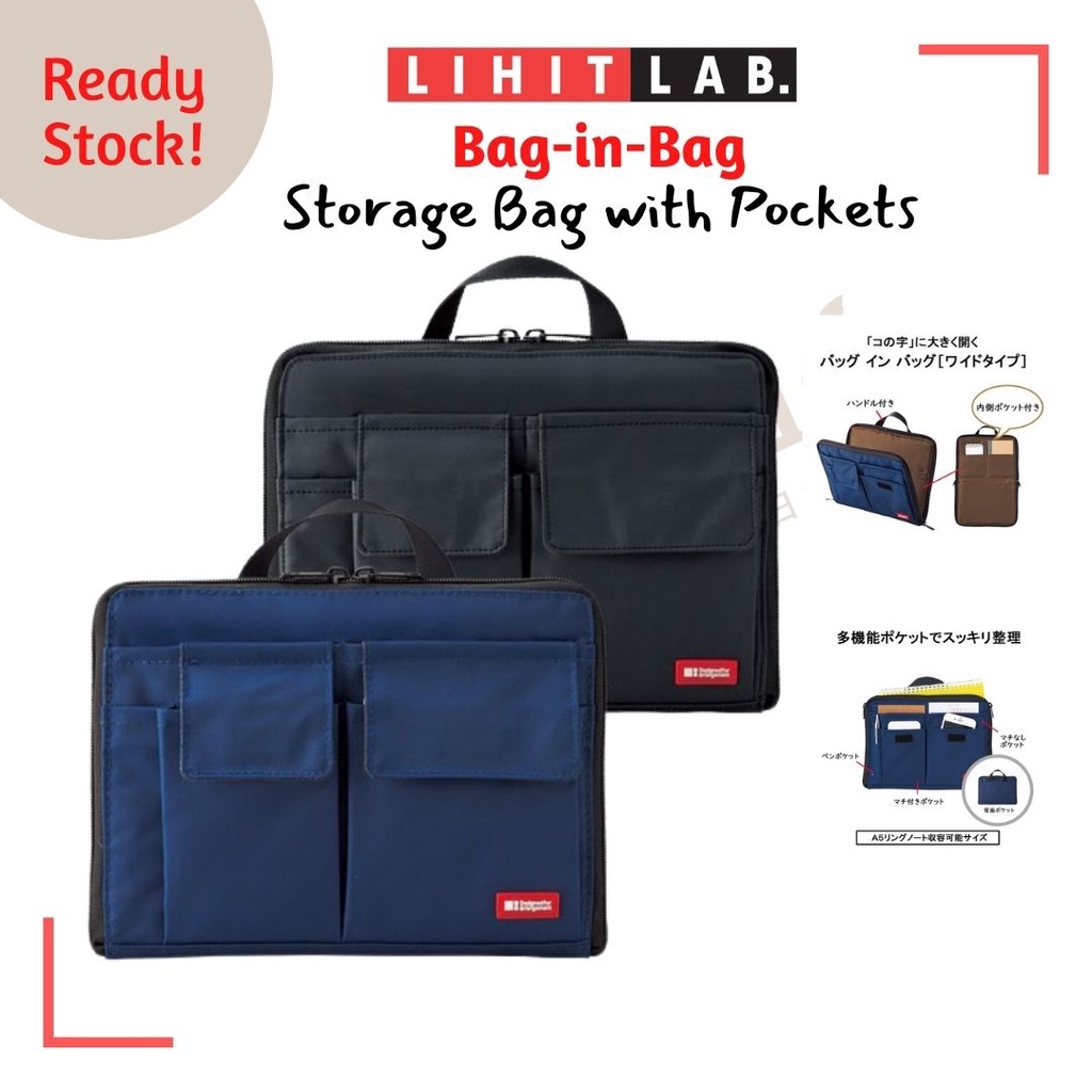 LIHIT LAB Storage Bag with Pockets BaginBag A5 Wide Size Shopee