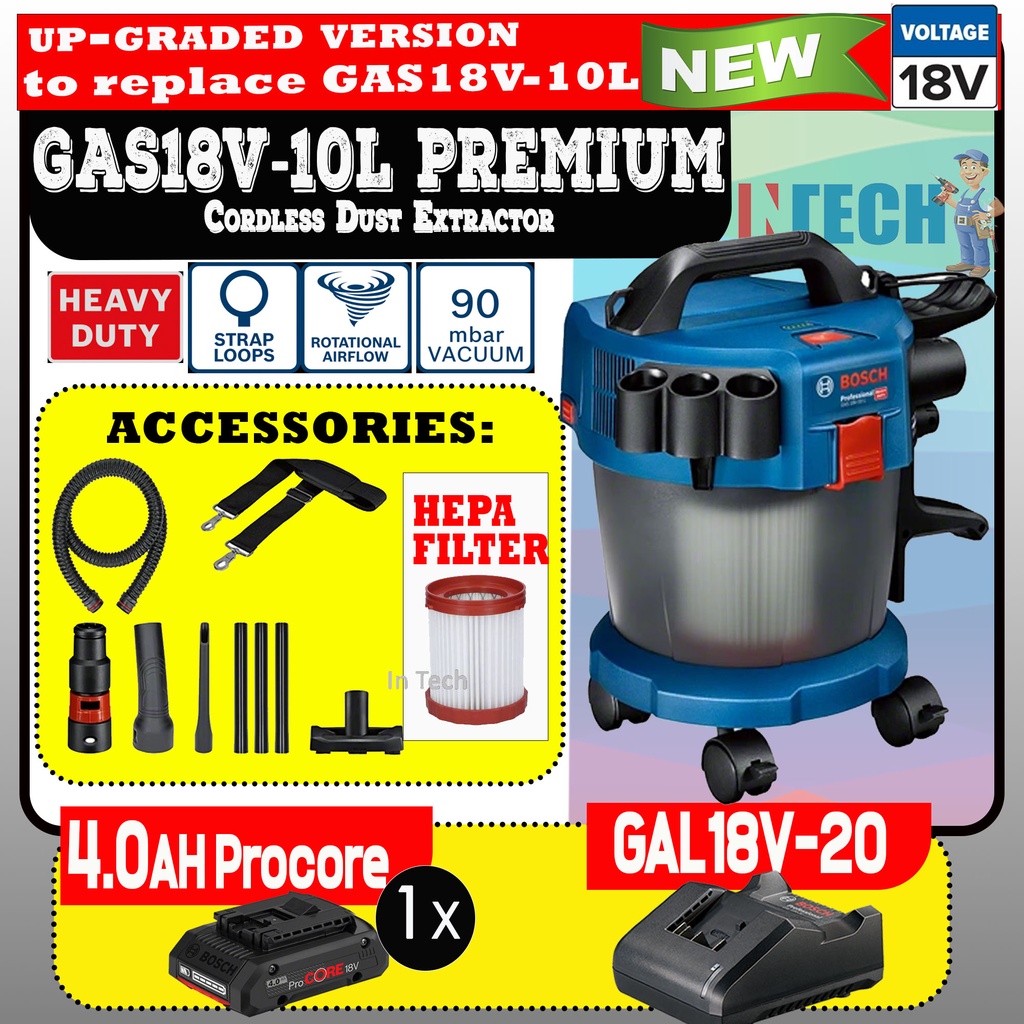 BOSCH GAS18V 10L PREMIUM CORDLESS DUST EXTRACTOR WET DRY VACUUM CLEANER GAL18V 20 1x ProCore18V 4.0AH BATTERY Shopee Malaysia