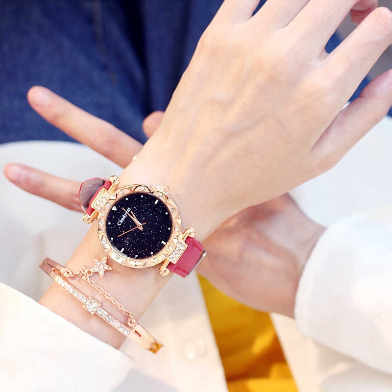 Fashion Starry Sky Women Watches Leather Strap Quartz Watch Only 1PC Watch Shopee Malaysia