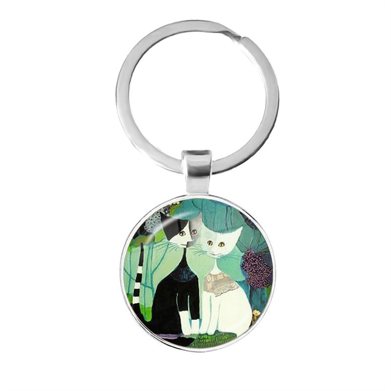 Colorful Family of Cats Girl Beauty Glass Dome Keychain Cats Cute ...