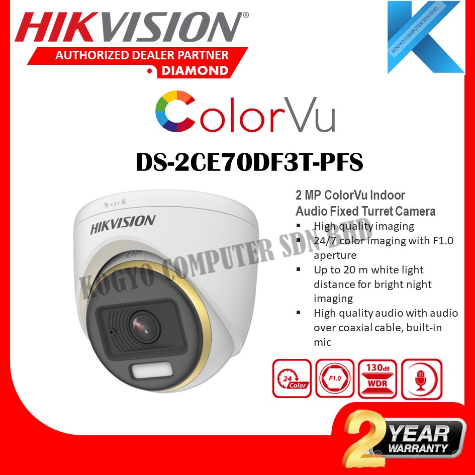 Hikvision 2 MP ColorVu Audio Fixed Bullet / Dome Camera - DS-2CE10DF3T ...