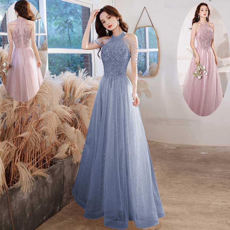 Pink Evening Dress Sleeveless Maxi Lace Dress Super Beautiful Beaded Tulle Gown Blue Maxi Dress Wedding Banquet Bridesmaid Dress Engagement Birthday Host Dress Piano Playing Dress Shopee Malaysia