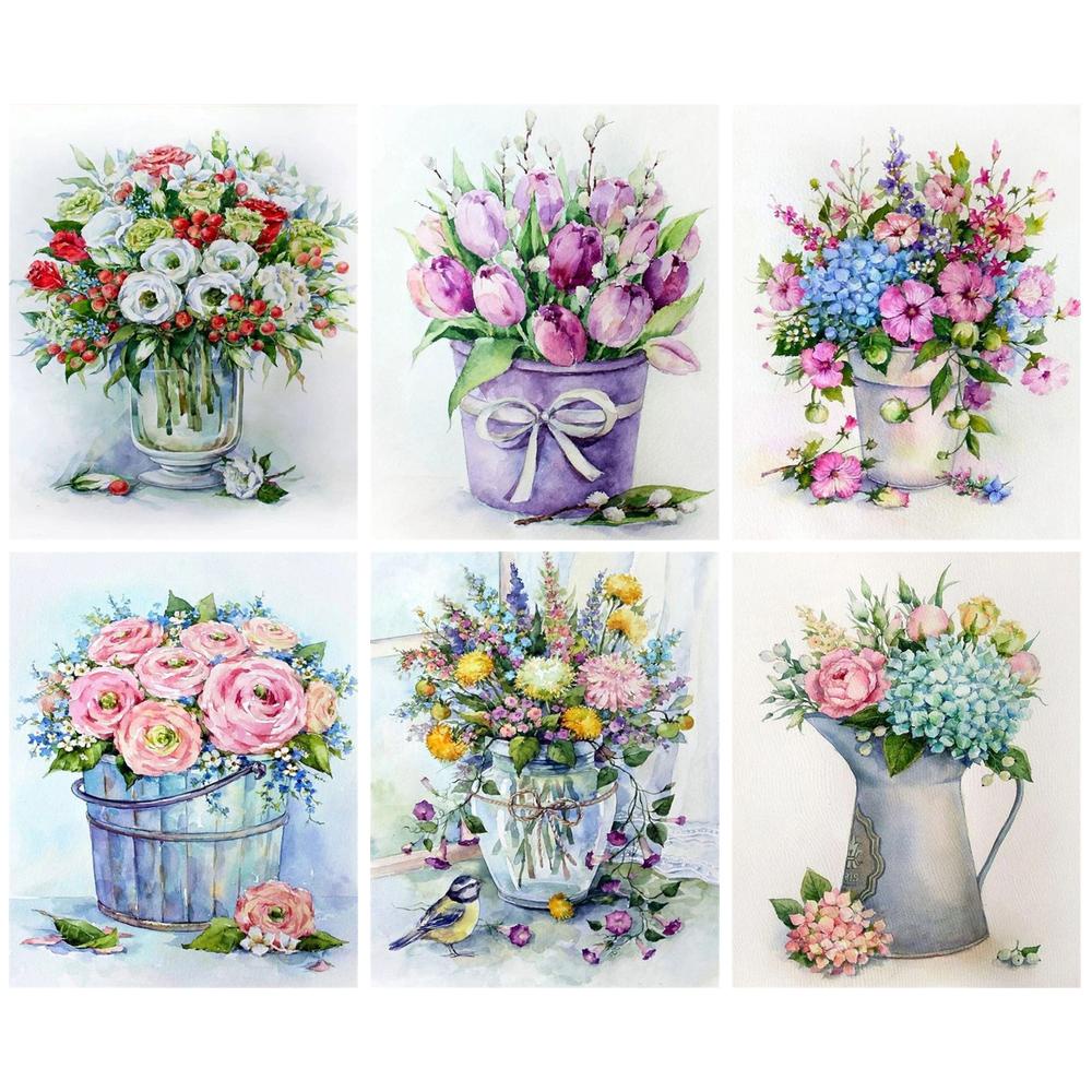 RUOPOTY 60x75cm/50x65cm/40x50cm Frame Oil Painting By Numbers Flower ...